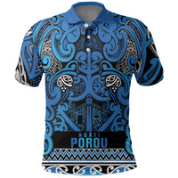 Aotearoa Iwi Ngati Porou Polo Shirt Maori Wharenui House Tribal Pattern LT9 Blue - Polynesian Pride