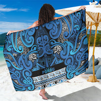 Aotearoa Iwi Ngati Porou Sarong Maori Wharenui House Tribal Pattern LT9 One Size 44 x 66 inches Blue - Polynesian Pride