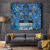 Aotearoa Iwi Ngati Porou Tapestry Maori Wharenui House Tribal Pattern LT9 Blue - Polynesian Pride