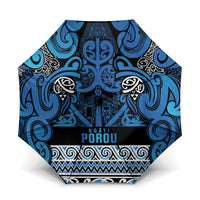 Aotearoa Iwi Ngati Porou Umbrella Maori Wharenui House Tribal Pattern LT9 One Size Folded 11.42 inch Opened Diameter 37.4 inch Blue - Polynesian Pride
