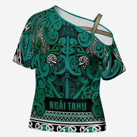 Aotearoa Iwi Ngai Tahu Cross Shoulder Shirt Maori Wharenui House Tribal Pattern LT9 Female Turquoise - Polynesian Pride