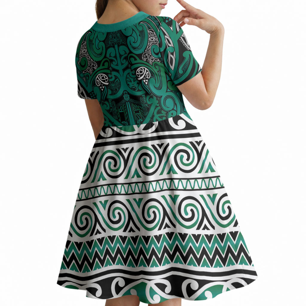 Aotearoa Iwi Ngai Tahu Kid Short Sleeve Dress Maori Wharenui House Tribal Pattern LT9 - Polynesian Pride