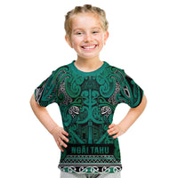 Aotearoa Iwi Ngai Tahu Kid T Shirt Maori Wharenui House Tribal Pattern LT9 Turquoise - Polynesian Pride