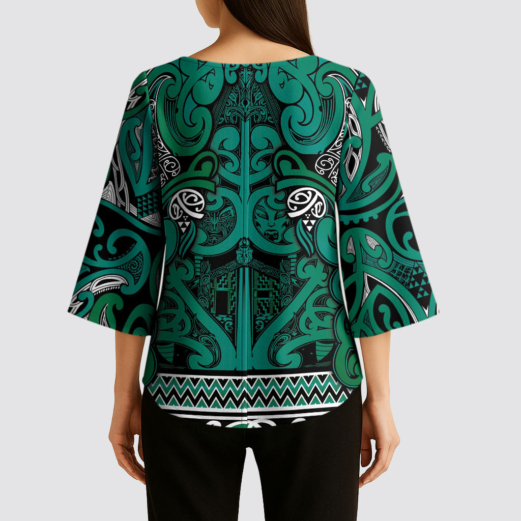 Aotearoa Iwi Ngai Tahu Kimono Sleeve Blouse Maori Wharenui House Tribal Pattern LT9 - Polynesian Pride