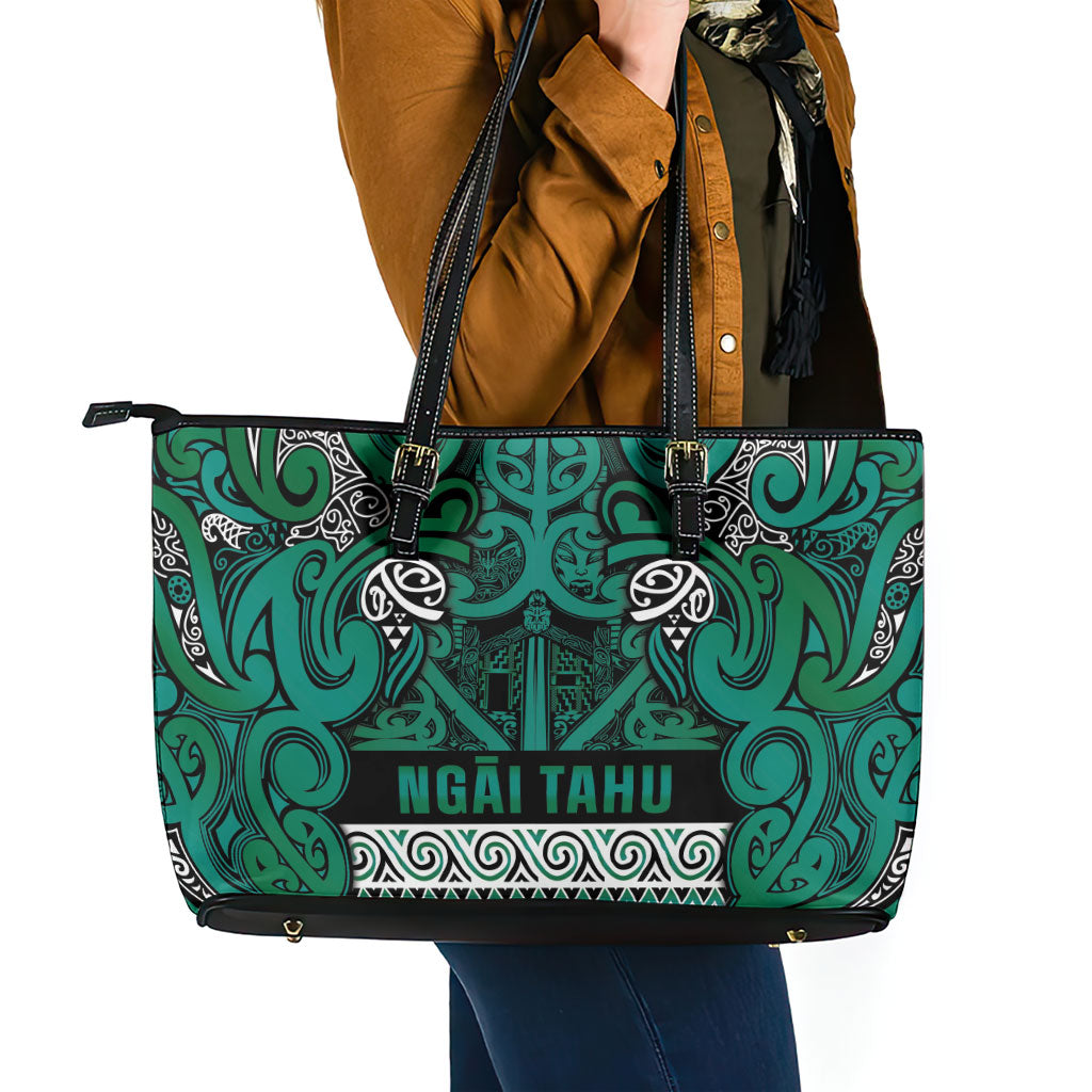 Aotearoa Iwi Ngai Tahu Leather Tote Bag Maori Wharenui House Tribal Pattern LT9 - Polynesian Pride