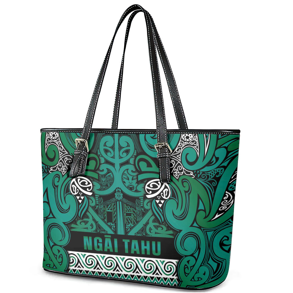 Aotearoa Iwi Ngai Tahu Leather Tote Bag Maori Wharenui House Tribal Pattern LT9 - Polynesian Pride