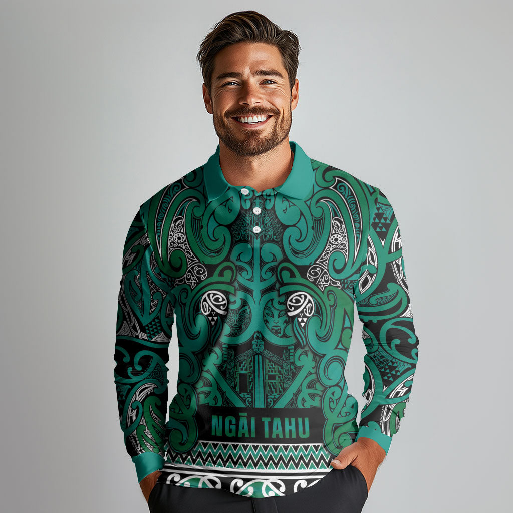 Aotearoa Iwi Ngai Tahu Long Sleeve Polo Shirt Maori Wharenui House Tribal Pattern LT9 - Polynesian Pride