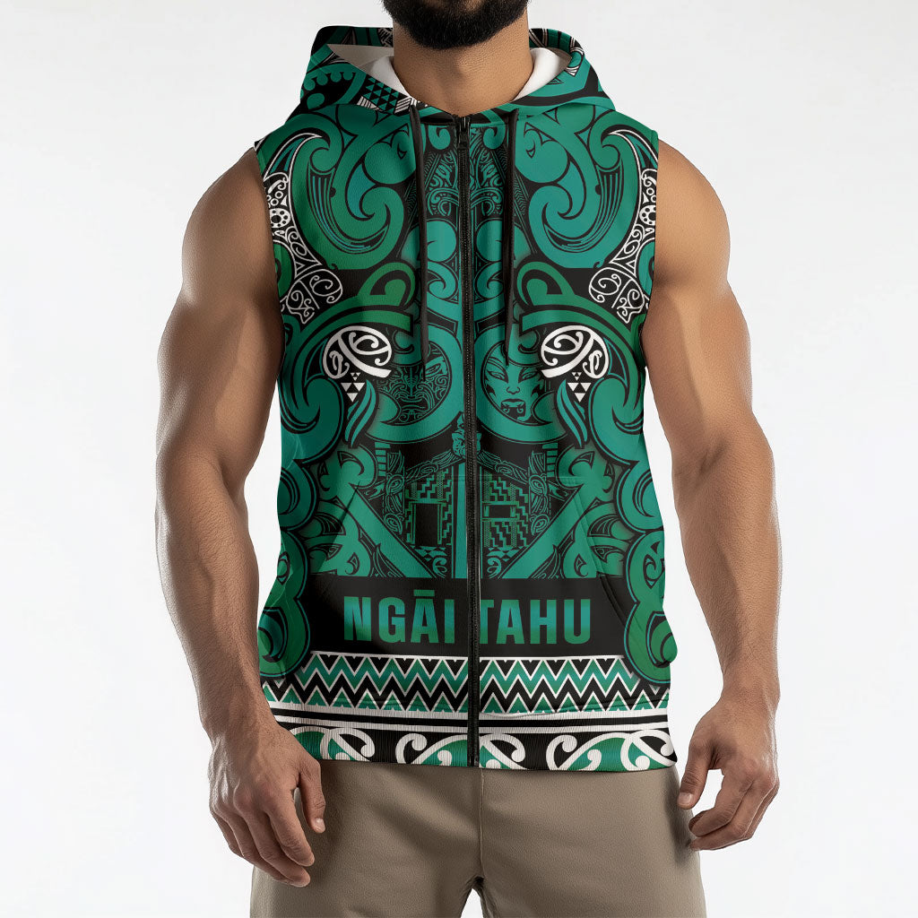 Aotearoa Iwi Ngai Tahu Sleeveless Zip Hoodie Maori Wharenui House Tribal Pattern LT9 - Polynesian Pride