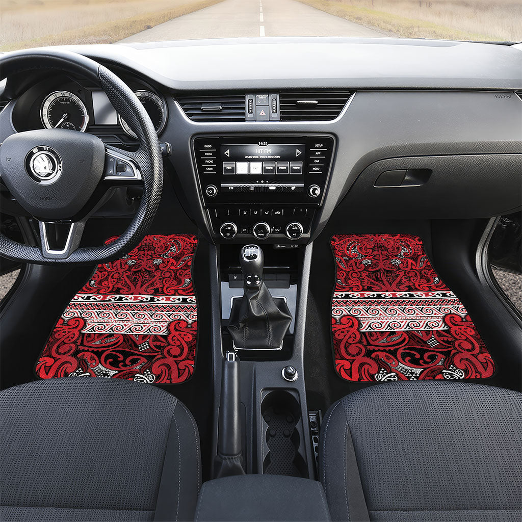 Aotearoa Iwi Ngati Kahungunu Car Mats Maori Wharenui House Tribal Pattern LT9 Set 2pcs - Front Dark red - Polynesian Pride