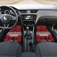Aotearoa Iwi Ngati Kahungunu Car Mats Maori Wharenui House Tribal Pattern LT9 Set 2pcs - Front Dark red - Polynesian Pride