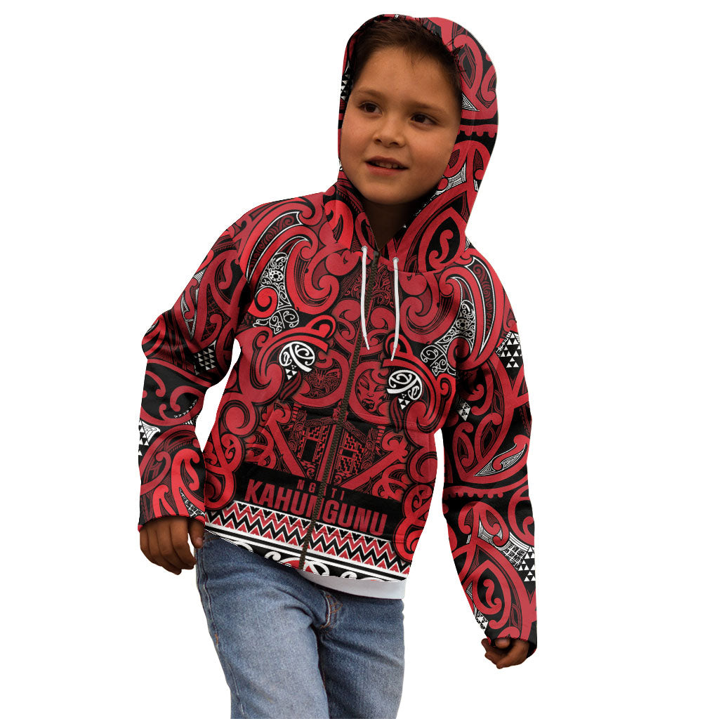 Aotearoa Iwi Ngati Kahungunu Kid Hoodie Maori Wharenui House Tribal Pattern LT9 - Polynesian Pride