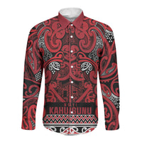 Aotearoa Iwi Ngati Kahungunu Long Sleeve Button Shirt Maori Wharenui House Tribal Pattern LT9 Unisex Dark red - Polynesian Pride