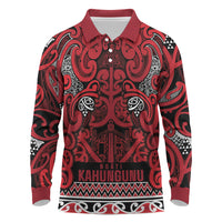 Aotearoa Iwi Ngati Kahungunu Long Sleeve Polo Shirt Maori Wharenui House Tribal Pattern LT9 Dark red - Polynesian Pride