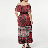 Aotearoa Iwi Ngati Kahungunu Off Shoulder Maxi Dress Maori Wharenui House Tribal Pattern LT9 - Polynesian Pride