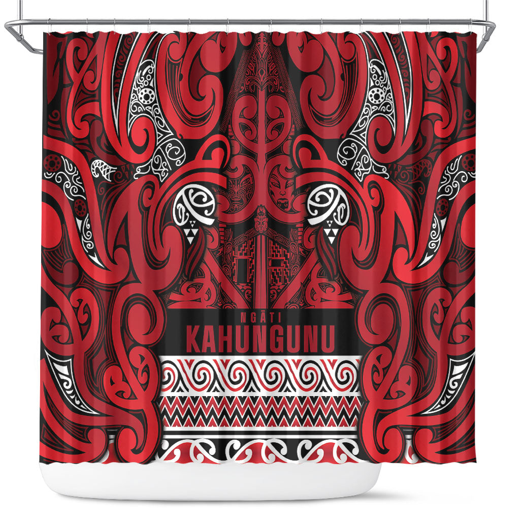 Aotearoa Iwi Ngati Kahungunu Shower Curtain Maori Wharenui House Tribal Pattern LT9 Dark red - Polynesian Pride