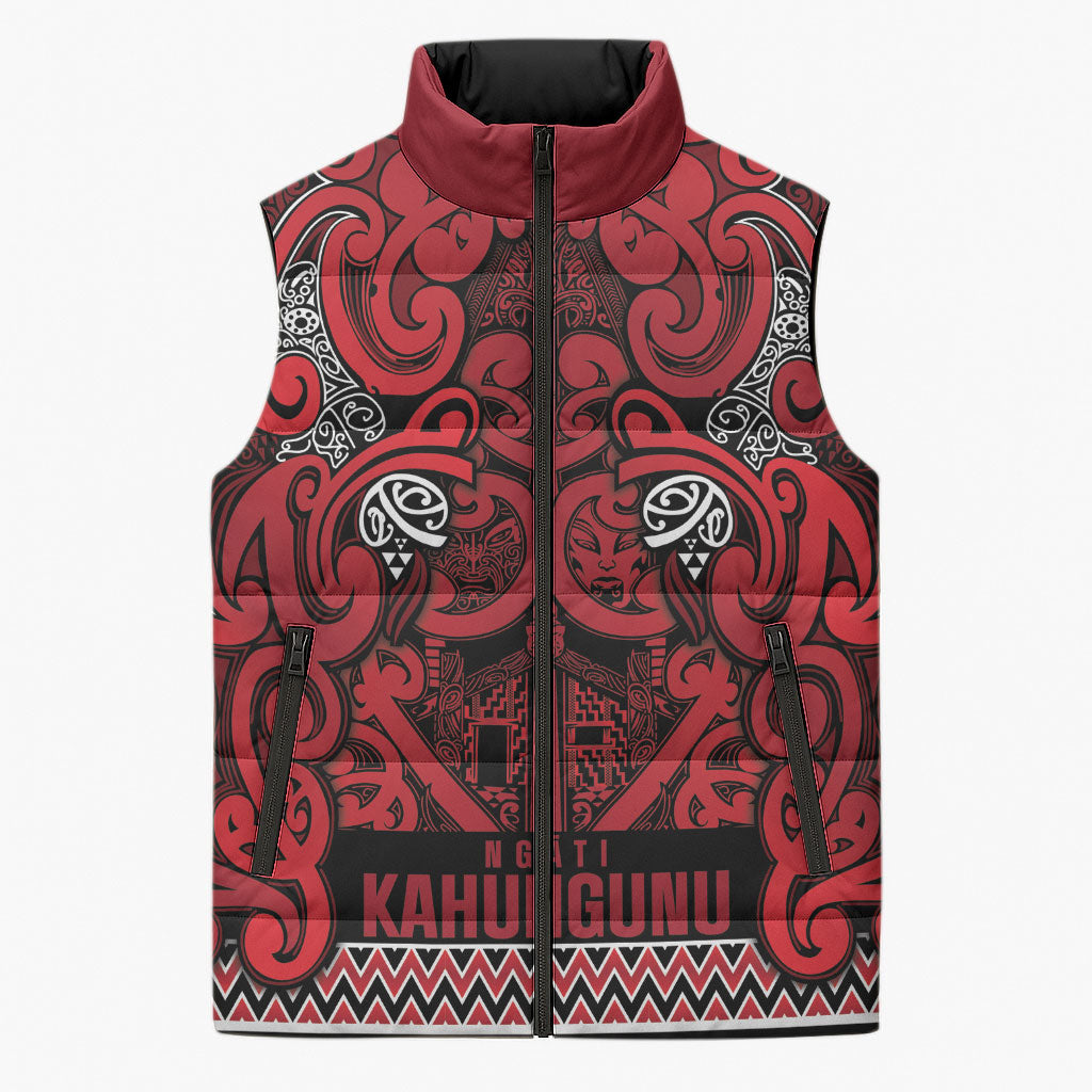 Aotearoa Iwi Ngati Kahungunu Sleeveless Puffer Jacket Maori Wharenui House Tribal Pattern LT9 Unisex Dark red - Polynesian Pride