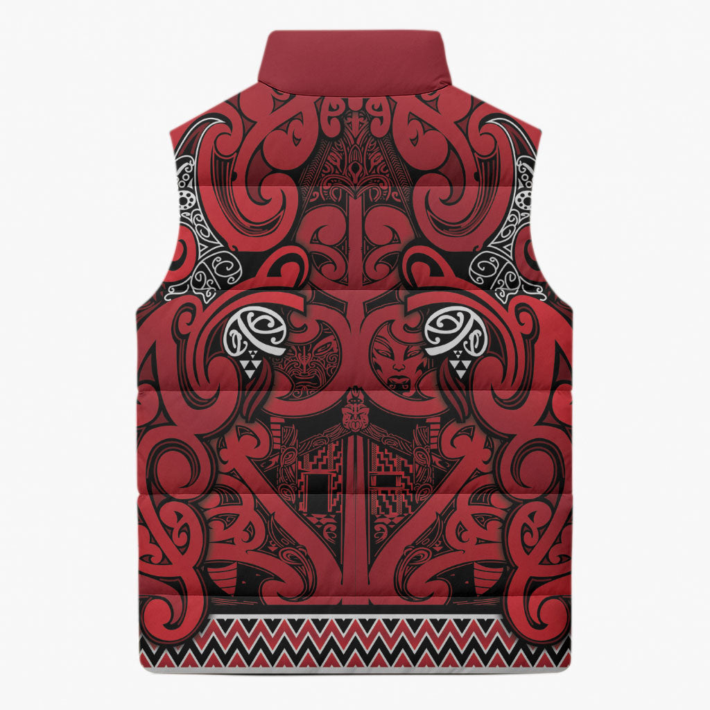 Aotearoa Iwi Ngati Kahungunu Sleeveless Puffer Jacket Maori Wharenui House Tribal Pattern LT9 - Polynesian Pride