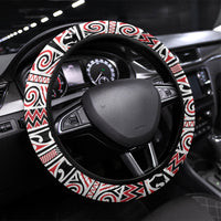 Aotearoa Iwi Ngati Kahungunu Steering Wheel Cover Maori Wharenui House Tribal Pattern LT9 Universal Fit Dark red - Polynesian Pride