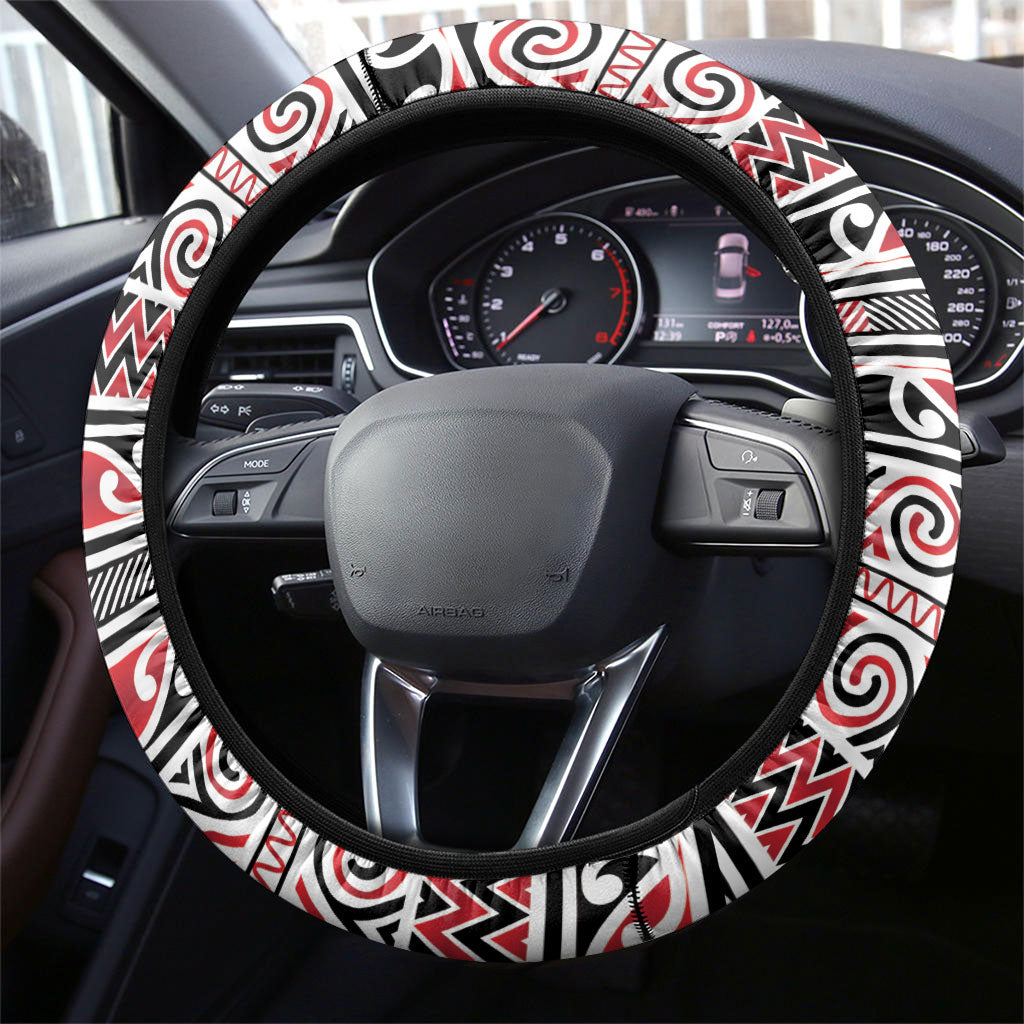 Aotearoa Iwi Ngati Kahungunu Steering Wheel Cover Maori Wharenui House Tribal Pattern LT9 - Polynesian Pride