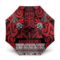 Aotearoa Iwi Ngati Kahungunu Umbrella Maori Wharenui House Tribal Pattern LT9 One Size Folded 11.42 inch Opened Diameter 37.4 inch Dark red - Polynesian Pride
