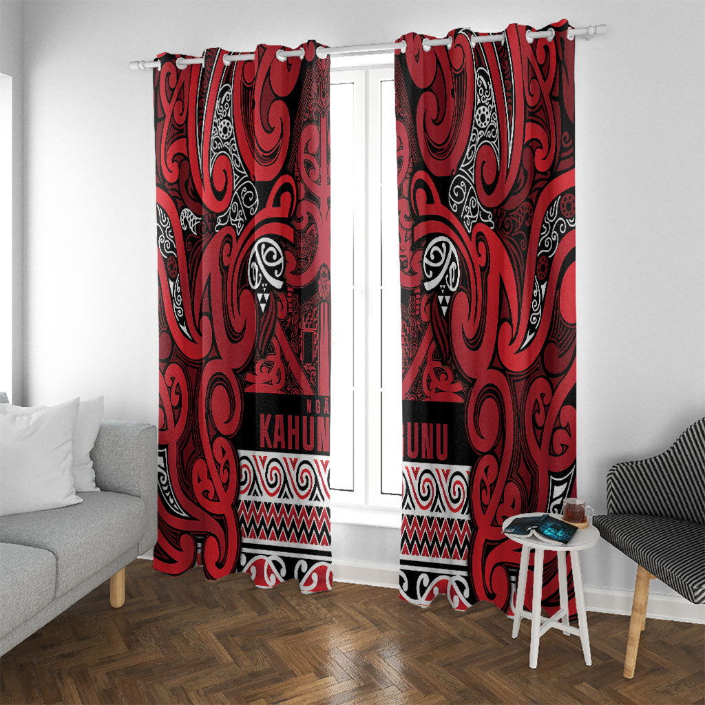 Aotearoa Iwi Ngati Kahungunu Window Curtain Maori Wharenui House Tribal Pattern LT9 With Grommets Dark red - Polynesian Pride
