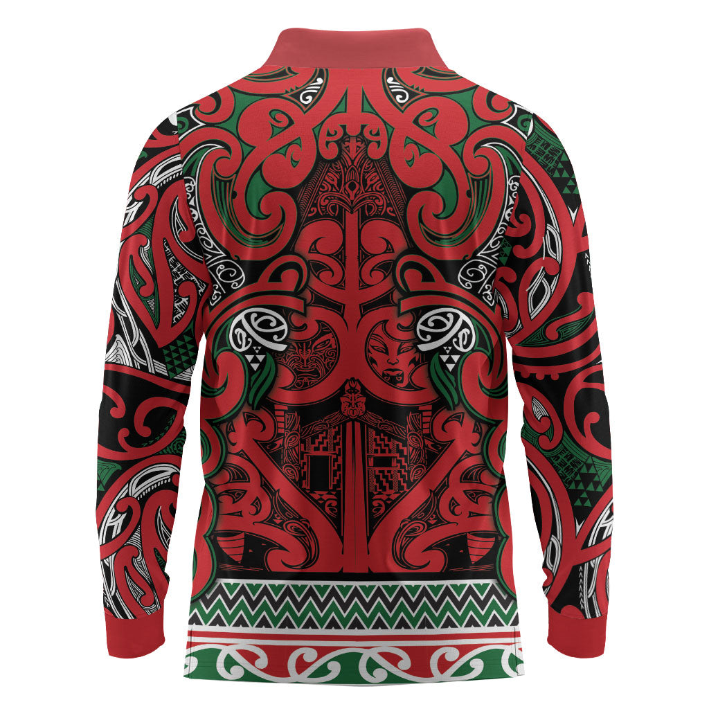 Aotearoa Iwi Tuhoe Long Sleeve Polo Shirt Maori Wharenui House Tribal Pattern LT9 - Polynesian Pride