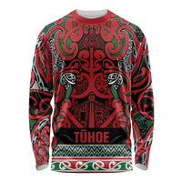 Aotearoa Iwi Tuhoe Long Sleeve Shirt Maori Wharenui House Tribal Pattern LT9 Unisex Green Red - Polynesian Pride