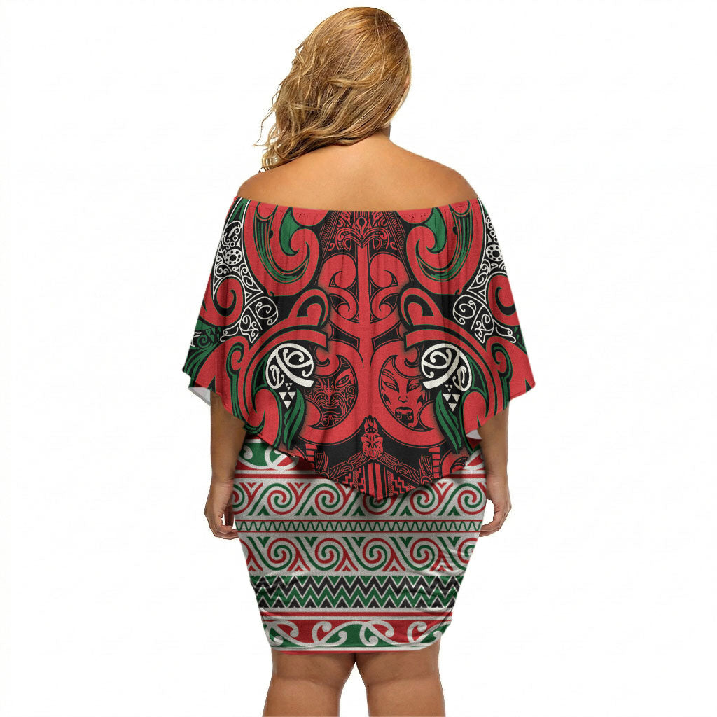Aotearoa Iwi Tuhoe Off Shoulder Short Dress Maori Wharenui House Tribal Pattern LT9 - Polynesian Pride