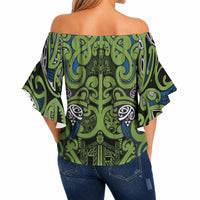 Aotearoa Iwi Whakatohea Off Shoulder Wrap Waist Top Maori Wharenui House Tribal Pattern LT9 - Polynesian Pride
