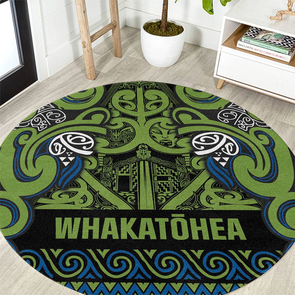 Aotearoa Iwi Whakatohea Round Carpet Maori Wharenui House Tribal Pattern LT9 Olive green - Polynesian Pride