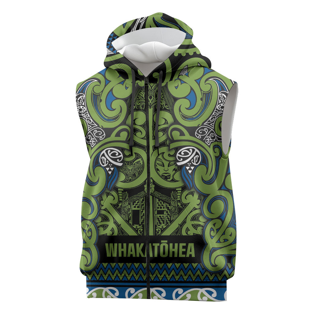 Aotearoa Iwi Whakatohea Sleeveless Zip Hoodie Maori Wharenui House Tribal Pattern LT9 Olive green - Polynesian Pride