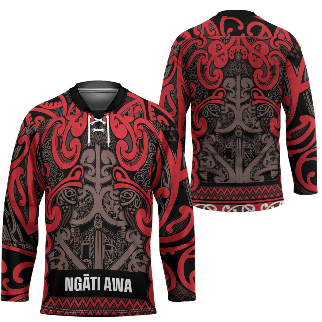 Aotearoa Iwi Ngati Awa Hockey Jersey Maori Wharenui House Tribal Pattern LT9 - Polynesian Pride