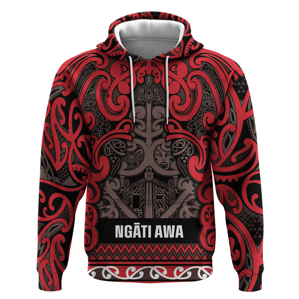 Aotearoa Iwi Ngati Awa Hoodie Maori Wharenui House Tribal Pattern LT9 Pullover Hoodie Red - Polynesian Pride