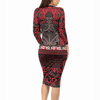 Aotearoa Iwi Ngati Awa Long Sleeve Bodycon Dress Maori Wharenui House Tribal Pattern LT9 - Polynesian Pride