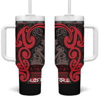 Aotearoa Iwi Ngati Awa Tumbler With Handle Maori Wharenui House Tribal Pattern LT9 One Size: 40 oz Red - Polynesian Pride