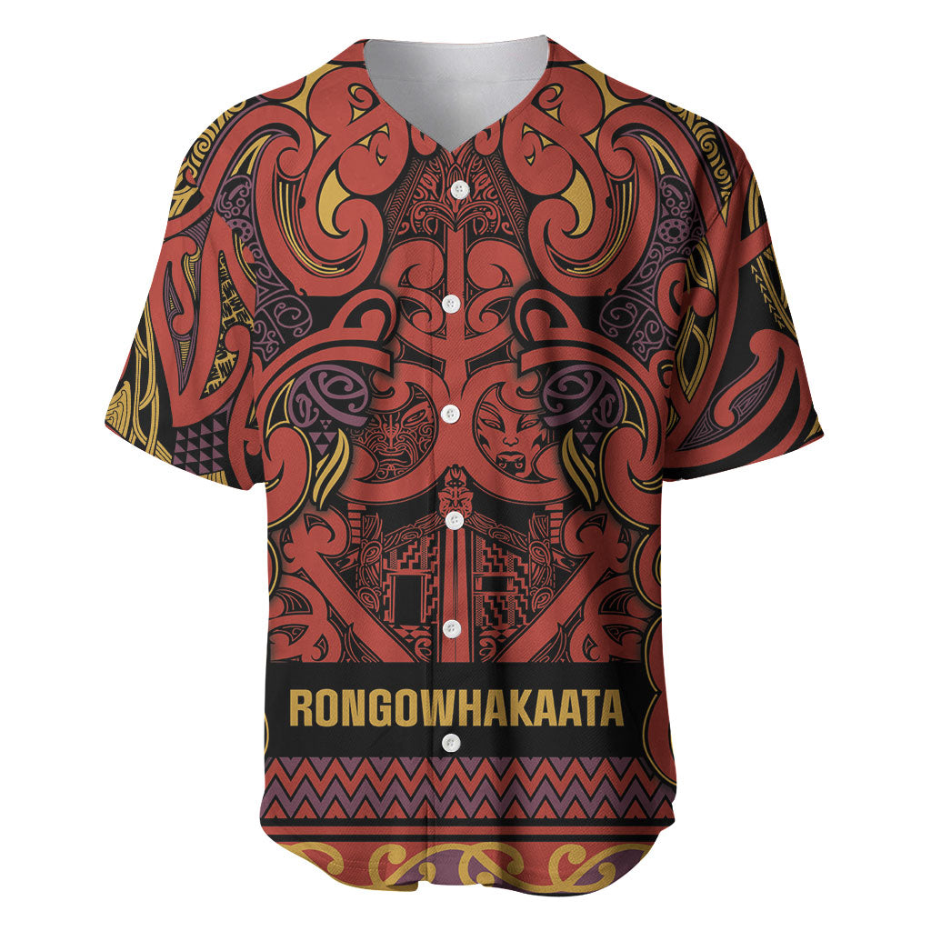 Aotearoa Iwi Rongowhakaata Baseball Jersey Maori Wharenui House Tribal Pattern LT9 Brick Red - Polynesian Pride