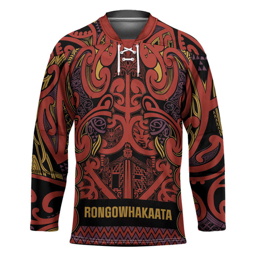 Aotearoa Iwi Rongowhakaata Hockey Jersey Maori Wharenui House Tribal Pattern LT9 Unisex Brick Red - Polynesian Pride