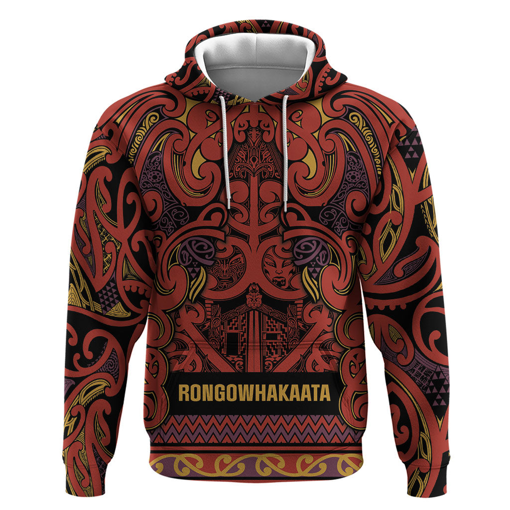 Aotearoa Iwi Rongowhakaata Hoodie Maori Wharenui House Tribal Pattern LT9 Pullover Hoodie Brick Red - Polynesian Pride