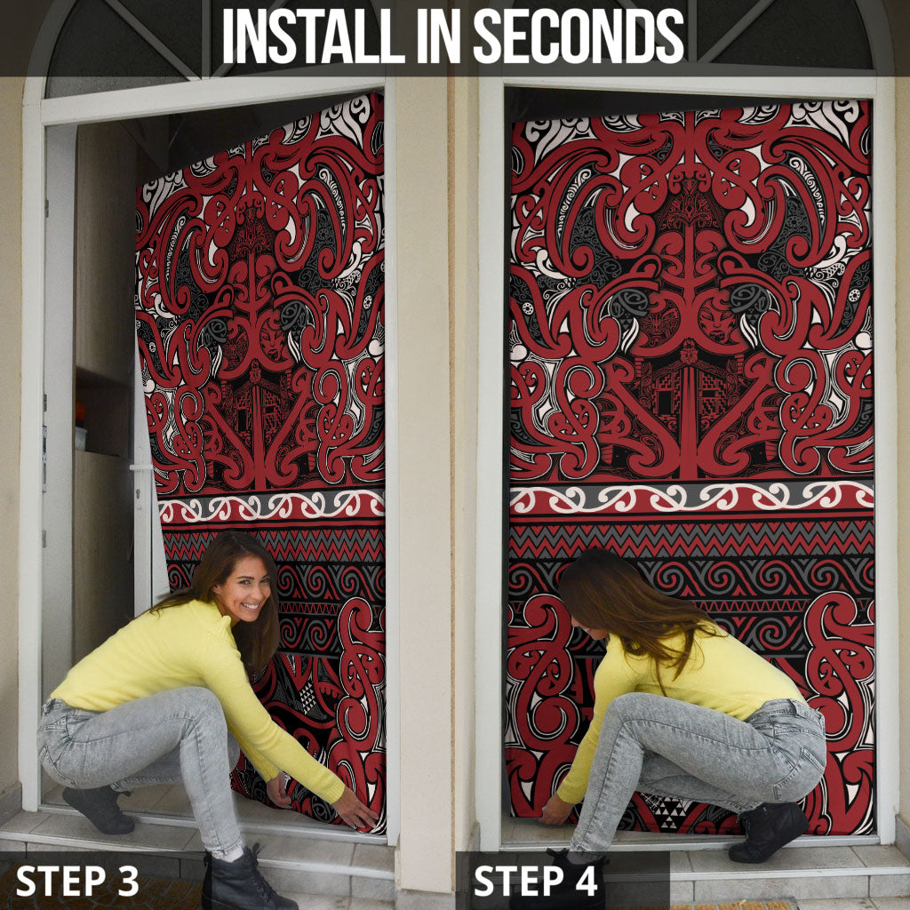Aotearoa Iwi Ngati Toa Door Cover Maori Wharenui House Tribal Pattern LT9 - Polynesian Pride