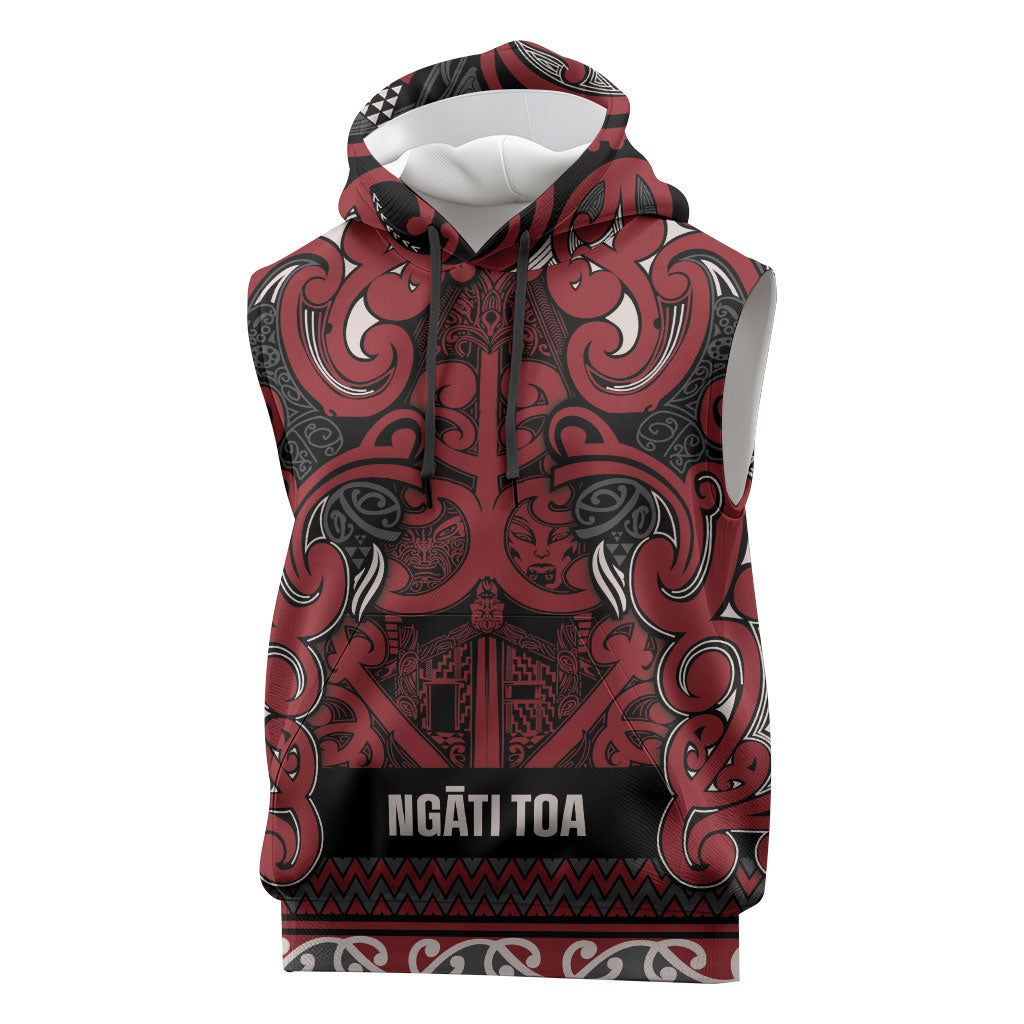 Aotearoa Iwi Ngati Toa Sleeveless Hoodie Maori Wharenui House Tribal Pattern LT9 Dark Red - Polynesian Pride