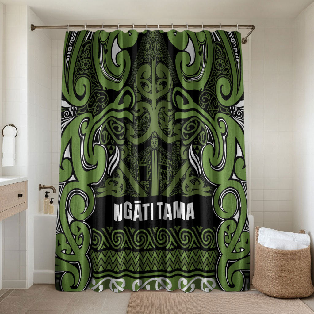 Aotearoa Iwi Ngāti Tama ki Taranaki Trust Bathroom Set Maori Wharenui House Tribal Pattern LT9 Shower Curtain Only Lime - Polynesian Pride