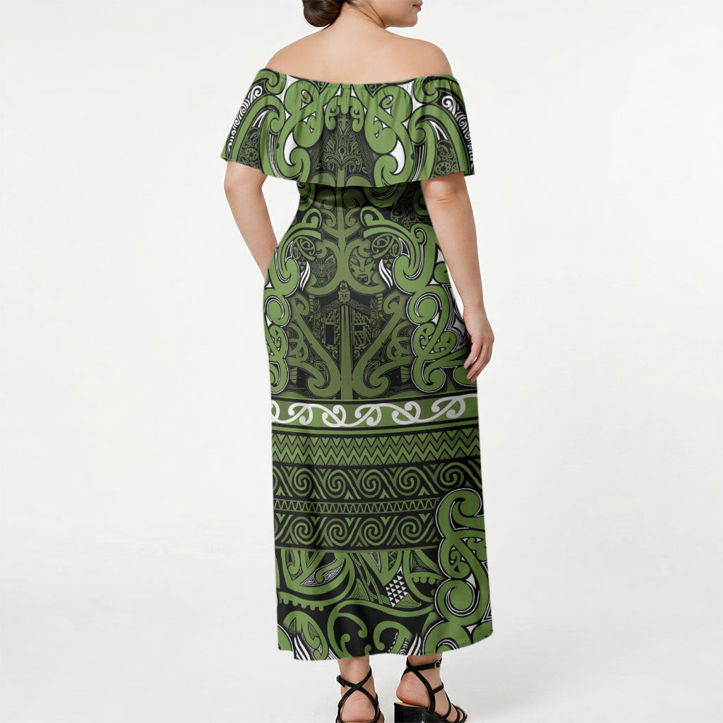 Aotearoa Iwi Ngāti Tama ki Taranaki Trust Off Shoulder Maxi Dress Maori Wharenui House Tribal Pattern LT9 - Polynesian Pride