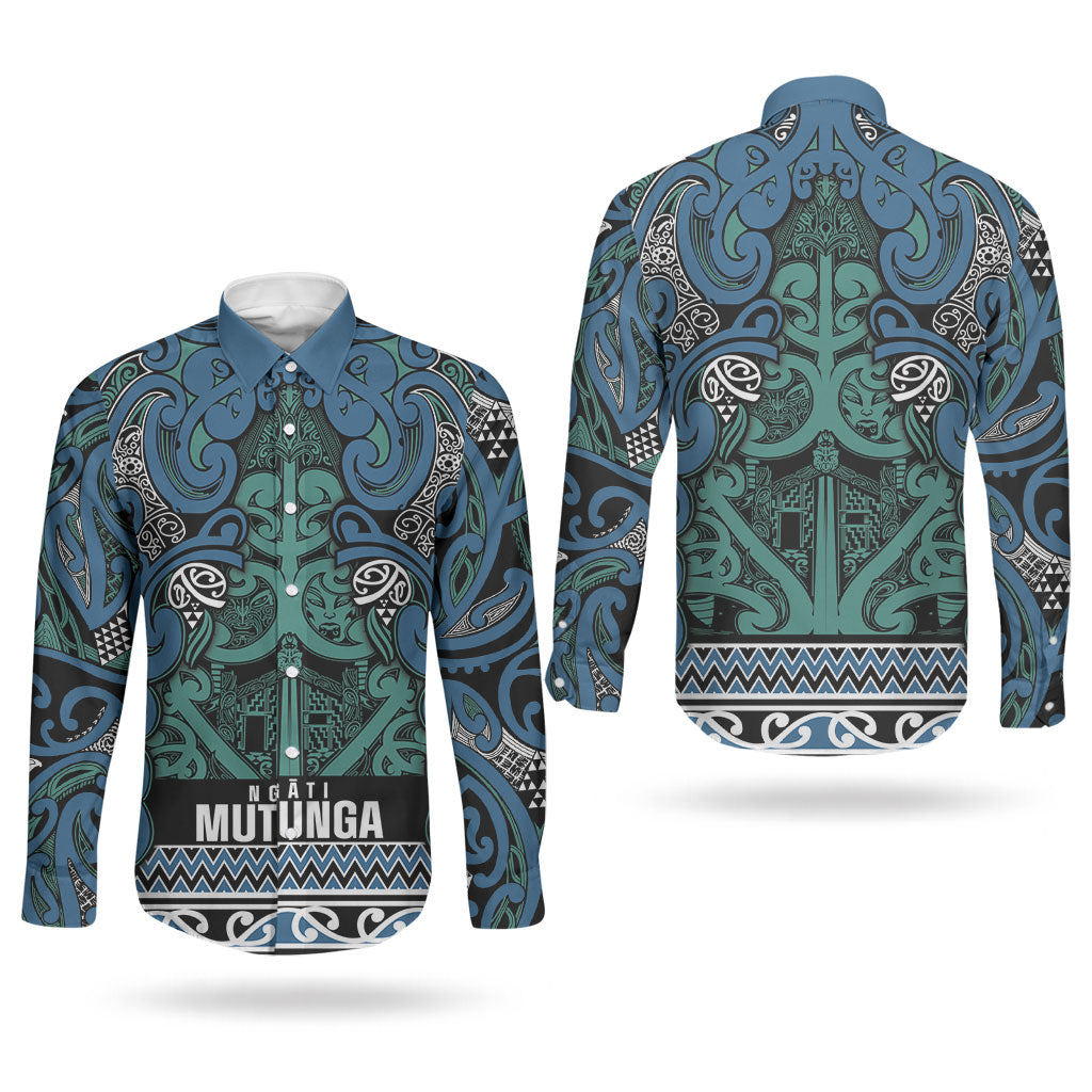 Aotearoa Iwi Ngati Mutunga Couples Matching Off Shoulder Maxi Dress and Long Sleeve Button Shirt Maori Wharenui House Tribal Pattern LT9 - Polynesian Pride
