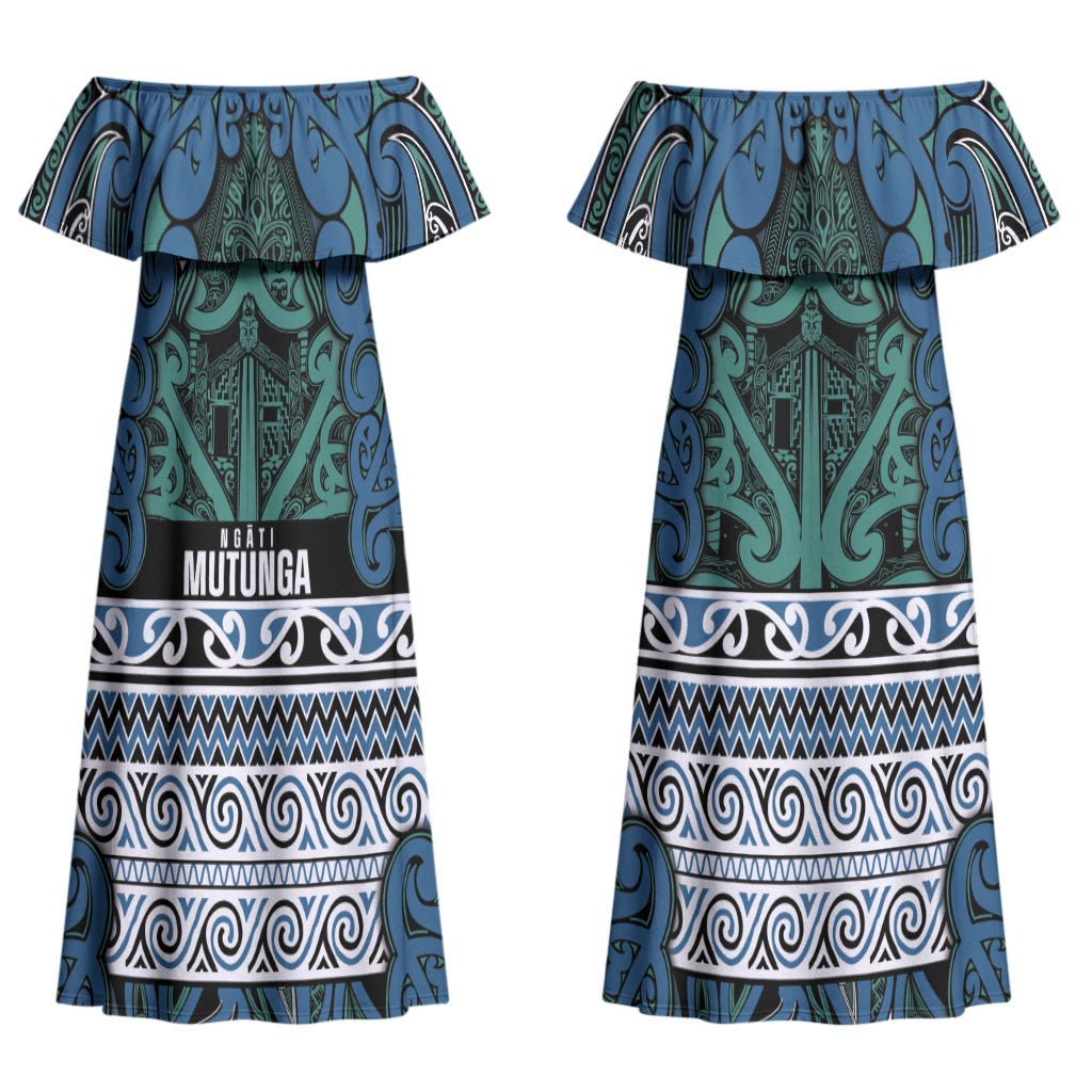 Aotearoa Iwi Ngati Mutunga Couples Matching Off Shoulder Maxi Dress and Long Sleeve Button Shirt Maori Wharenui House Tribal Pattern LT9 - Polynesian Pride