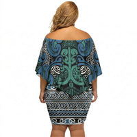 Aotearoa Iwi Ngati Mutunga Off Shoulder Short Dress Maori Wharenui House Tribal Pattern LT9 - Polynesian Pride