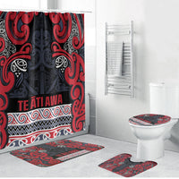Aotearoa Iwi Te ati Awa Bathroom Set Maori Wharenui House Tribal Pattern LT9 Bathroom Set (4 pcs) Bright Red - Polynesian Pride
