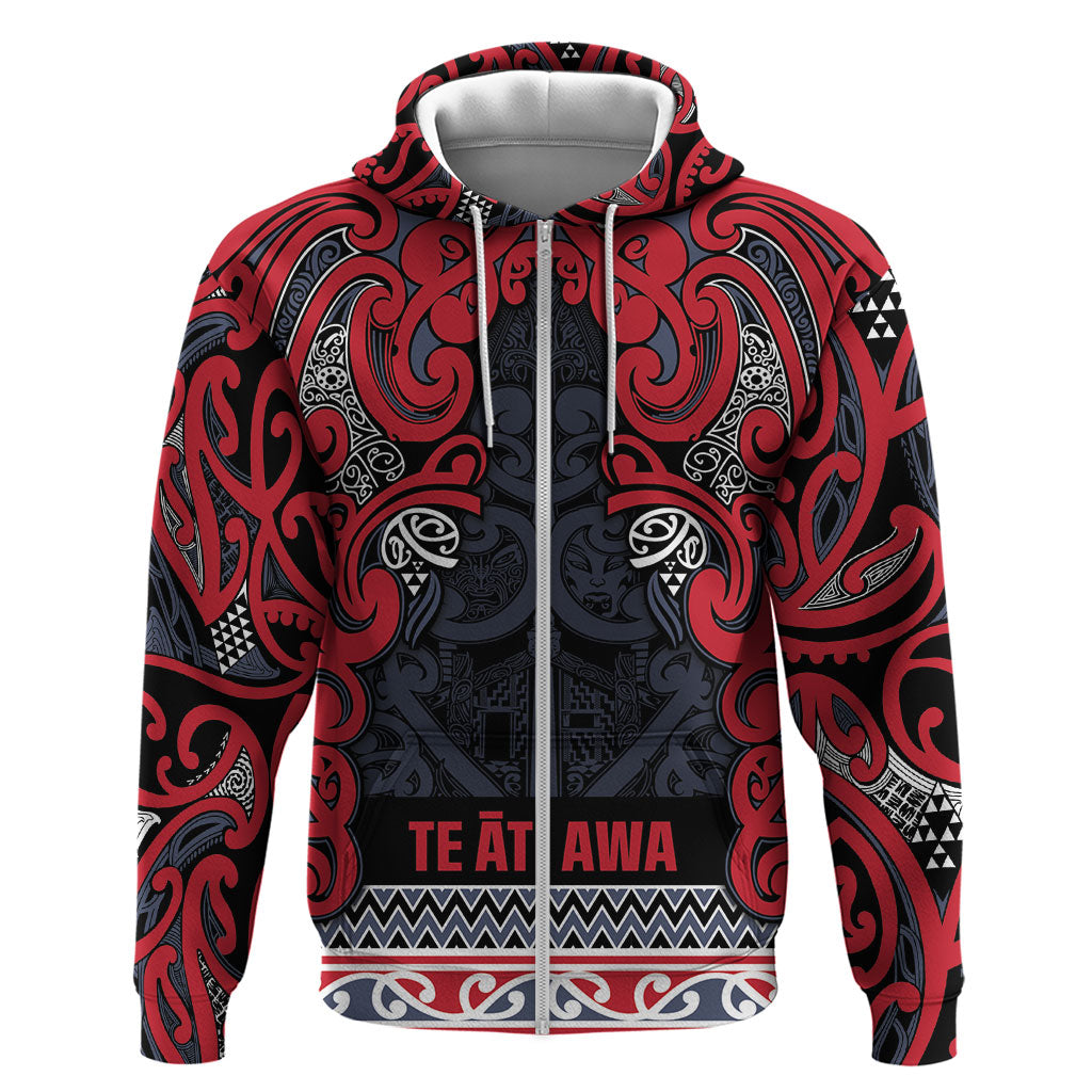 Aotearoa Iwi Te ati Awa Hoodie Maori Wharenui House Tribal Pattern LT9 Zip Hoodie Bright Red - Polynesian Pride
