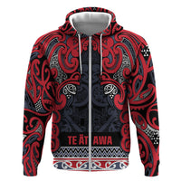 Aotearoa Iwi Te ati Awa Hoodie Maori Wharenui House Tribal Pattern LT9 Zip Hoodie Bright Red - Polynesian Pride