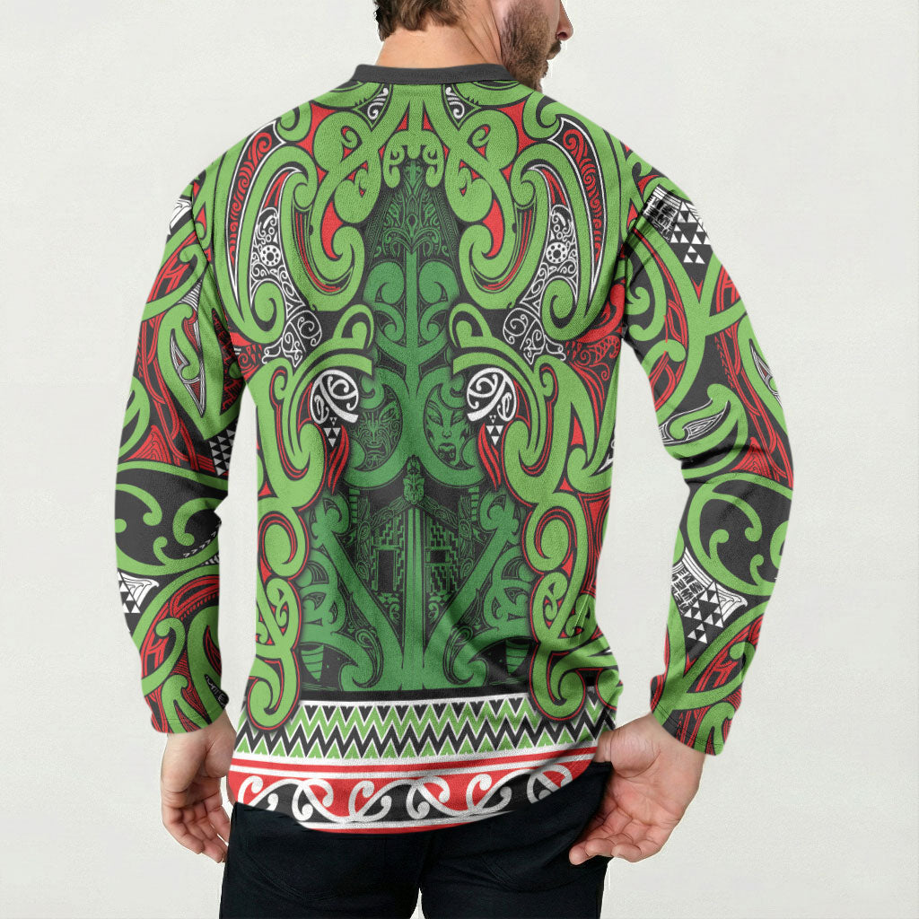Aotearoa Iwi Ngati Maru Hauraki Button Sweatshirt Maori Wharenui House Tribal Pattern LT9 - Polynesian Pride