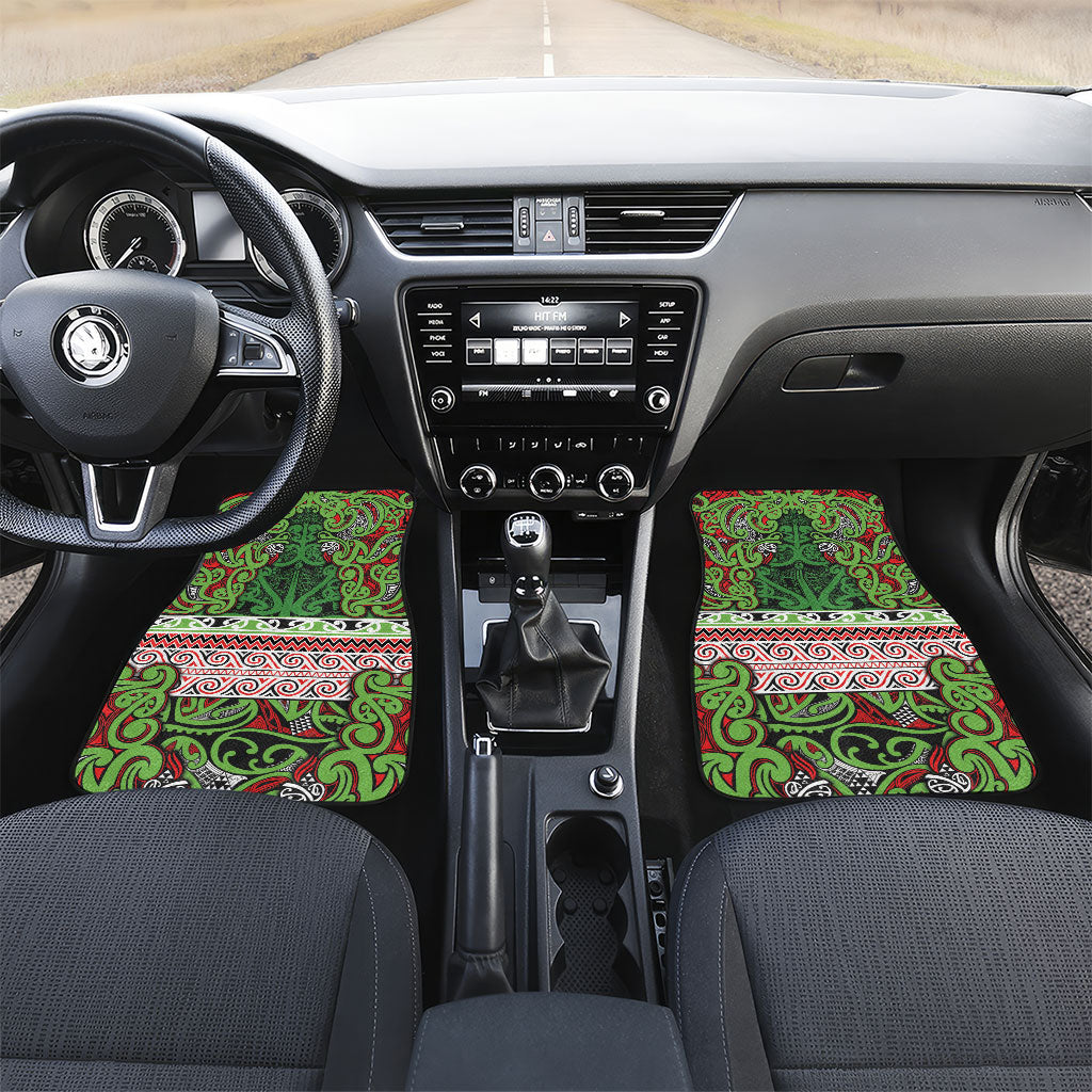 Aotearoa Iwi Ngati Maru Hauraki Car Mats Maori Wharenui House Tribal Pattern LT9 Set 2pcs - Front Green Red - Polynesian Pride